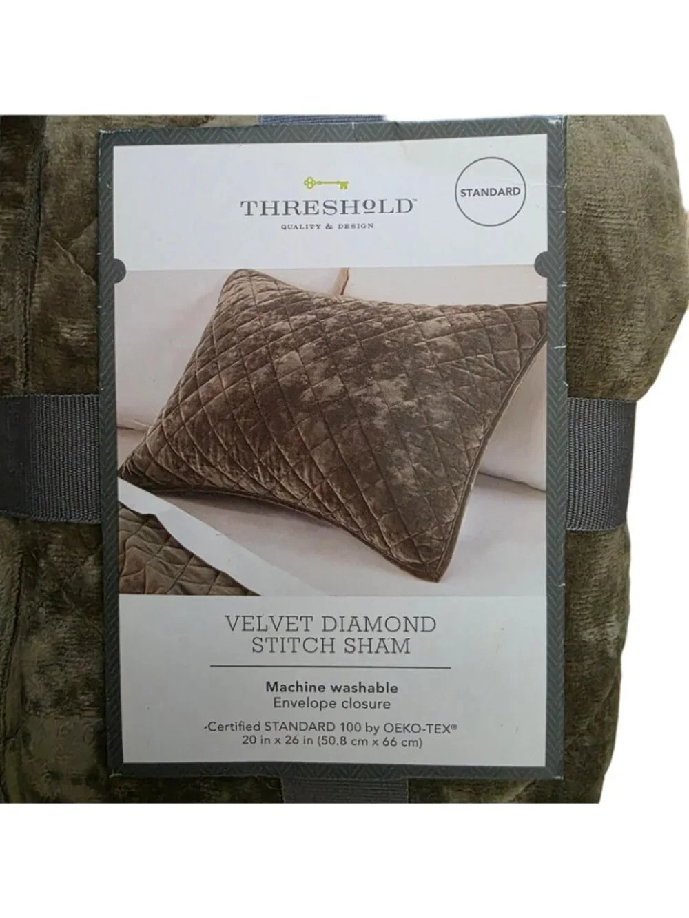 Threshold Olive Green Diamond Stitch Velvet King Quilt + 2 Standard Shams NWT